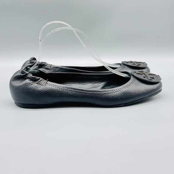 Tory Burch Shoes - Tory Burch Shoes Women 10 Black Leather Minnie Travel Ballet Flats Slip On Logo